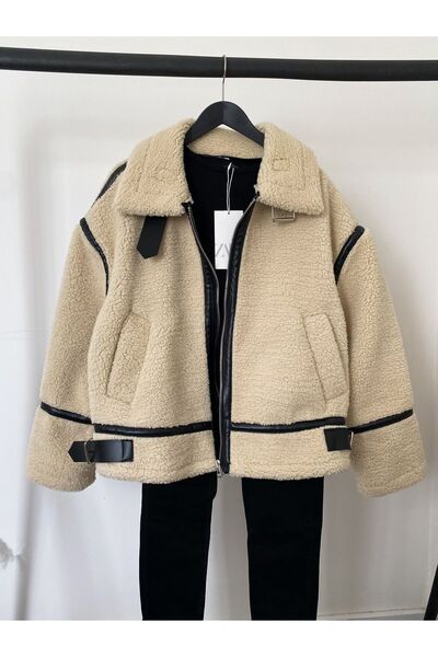Ekim Store Yeni Sezon Kadın Kürklü Kuzu Biker Mont
