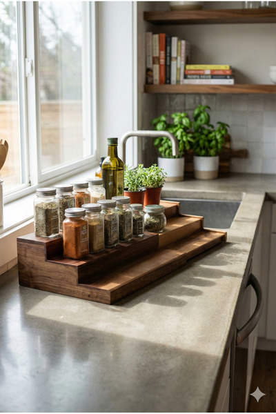 The Mia رف توابل قابل للتمديد من ناتورا أكاسيا 3 أقسام 32x20 سم