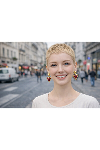 PaminBags Aksesuar Top Tackled Ribbon Pearl Detailed Heart Earrings Lns00134