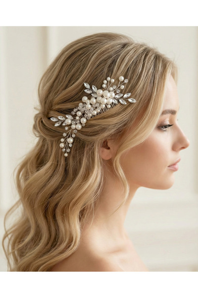 MyElle Tasarım Elegáns hajkiegészítő menyasszonyi korona gyöngyházfényű nádkr...