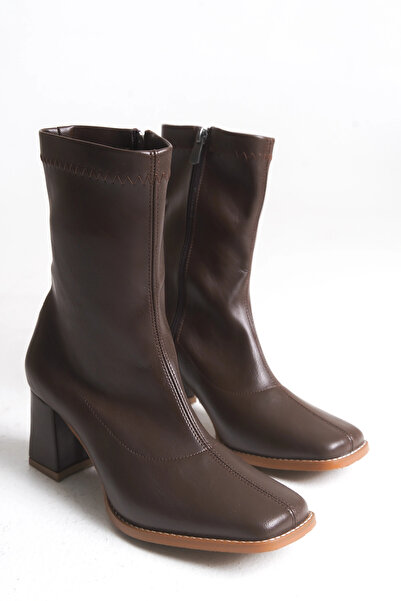 Lively Stylish Erika Küt Burunlu Kalın Topuklu Streç Bot