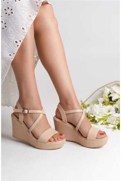 AYDOĞDU by ünal Bej Skin Daily Cross Strapped Sandals- 5000