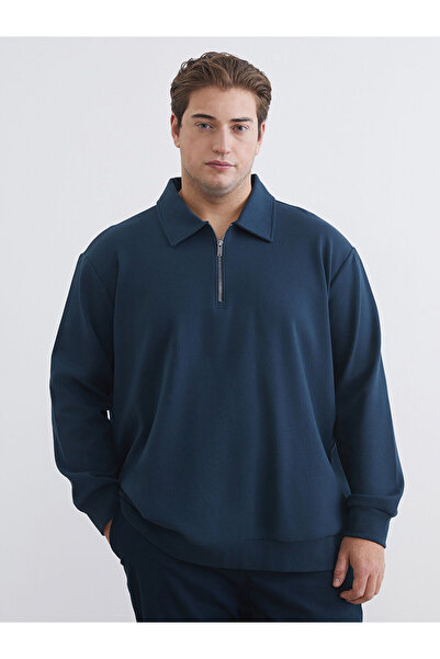 LC Waikiki سويت شيرت رجالي ذو ياقة بولو كبير الحجم من بترول