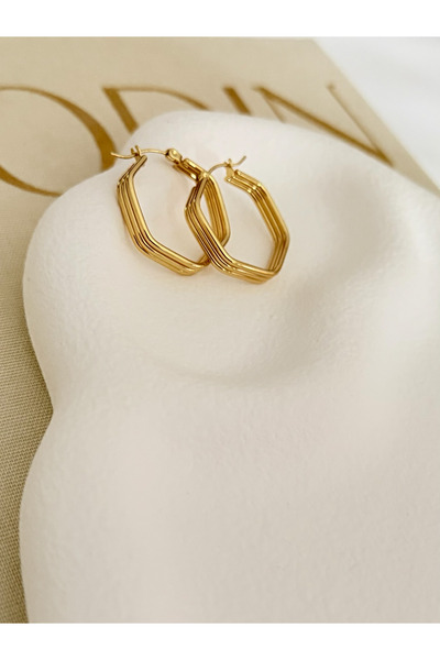 FIERA JEWELRY Pentagonal Model Steel Gold Women's Earrings