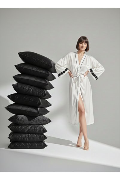 Serbella Luxury Boxed Satin Long Kimono Sleeve Flower Detail Bride Maternity Dressing Gown with Buckle Gift