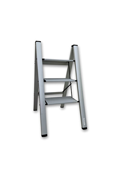 Portalife 3 Basamak Şık Alüminyum Gümüş Merdiven- Alüminyum - Geniş Basamaklı...