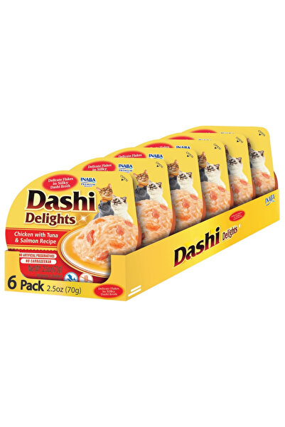 Inaba أكواب داشي ديلايت دجاج مع تونة وسلمون 70 غرام، عبوة من 6 قطع