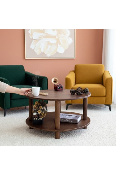 Vera Concept Home Ahşap Yuvarlak İki Raflı Orta Sehpa Zigon Sehpa Kahve Sehpa...