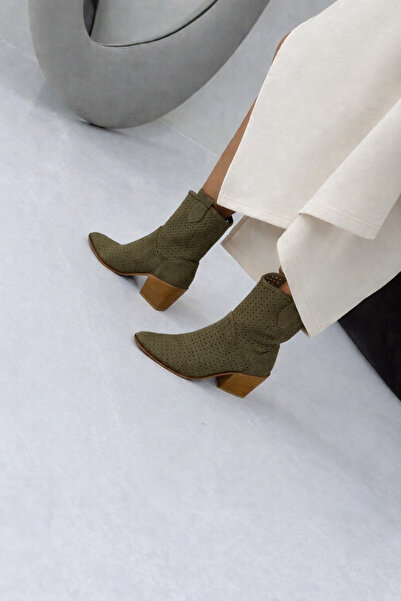 POTEEN Ptc Handy Western Kovboy Mint Yeşil Topuklu Yazlık Kısa Bot