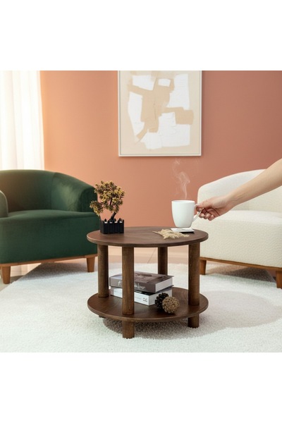Vera Concept Home Ahşap Yuvarlak İki Raflı Orta Sehpa Zigon Sehpa Kahve Sehpa...