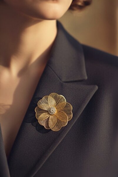 model aksesuar Çiçek Telkari Zirkon Taşlı Tasarım Broş