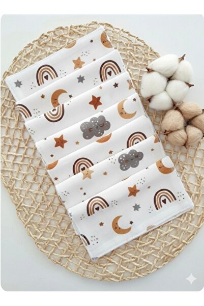 ASİMEL TASARIM 7'li Desenli Müslin Bebek Ağız Mendili Ter bezi 25x25 cm %100 ...