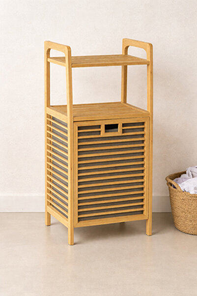 KaiHome Vita 2 Raflı Bambu Kirli Sepeti , Çamaşır Sepeti Banyo Dolap Organizer