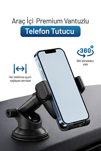 WANNA PROTECT 360 Dönebilen Vakumlu Araç İçi Oto Premium Telefon Tutucu Vantu...