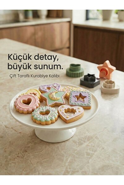 MappleHome 4'lü Çift Taraflı Kurabiye Kalıbı Yıldız,kalp,ay 8 Farklı Model Ku...
