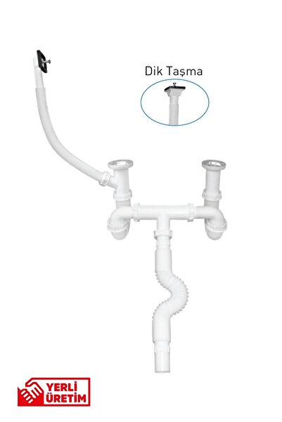 GGama S Çift Gözlü Evye Sifonu Taşmalı Körüklü Derin Yan Taşma Gider Seti