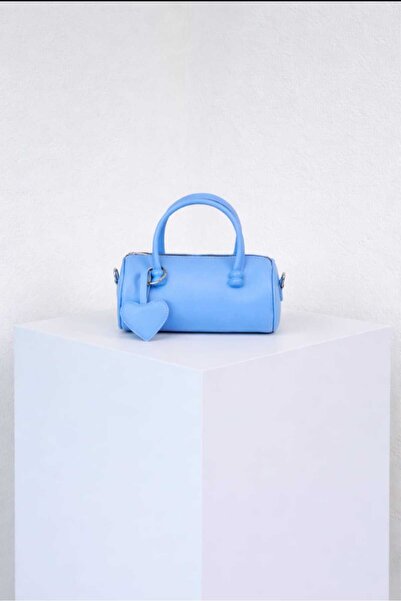 ÖZÜM TAKI Women's Small Cylinder Heart Detail Hand and Shoulder Bag Blue