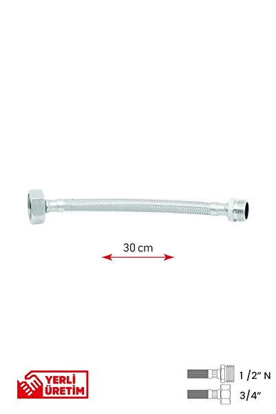 GGama Paslanmaz Çelik Flex Hortum 1/2 Nipel - 3/4 Tesisat Bağlantı Hortumu 30 cm