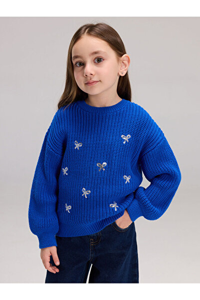 LC Waikiki Lcw Kids Crew Neck Sequin Embroidered Girls' Knitwear Sweater