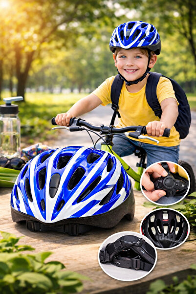 Canland Çocuk Bisiklet Kaskı Mavi Beyaz – Ayarlanabilir, Hafif ve Darbe Emici...