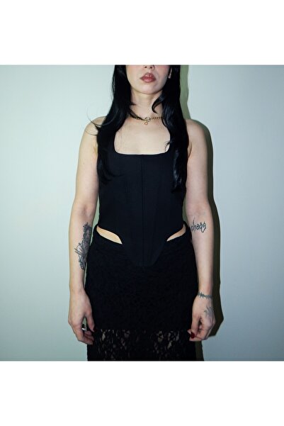 Oment Design Matte Black Corset - Podvazkový korzet Bustier