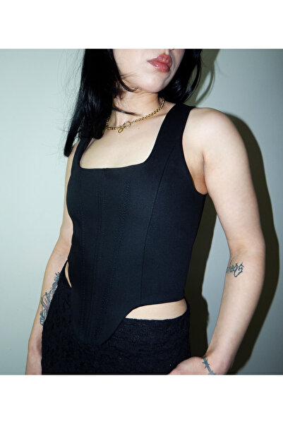 Oment Design Corset negru mat - Bustieră corset cu bretele