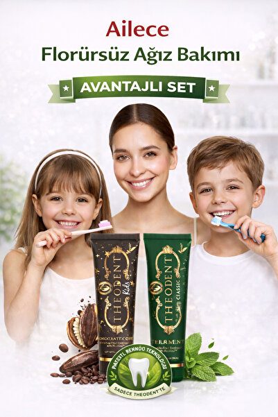 Theodent Classic ve Kids Diş Macunu 2’li Set Florürsüz Kakao Özlü Rennou Tekn...