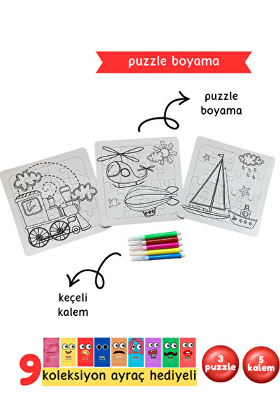 Pembe Yayınevi Taşıtlar Puzzle Boyama - Çocuklar İçin Boyama Seti