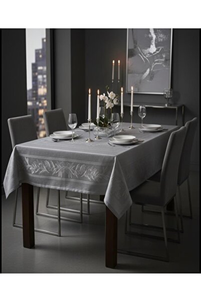 Sfr Home by FİSKOS مفرش طاولة فاخر باللون الرمادي بنمط أوراق الزيتون