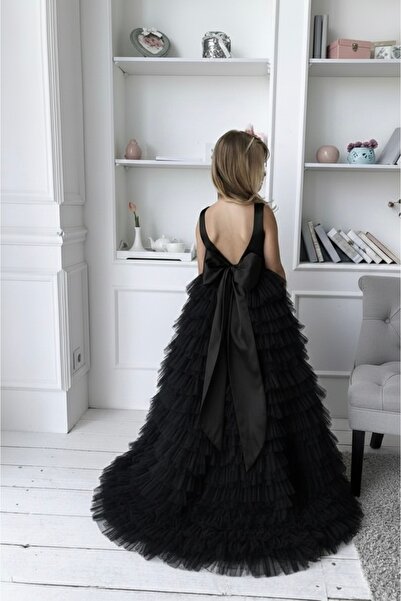 Asel Kids Дълга рокля с многослоен тюл за специални поводи за момичета