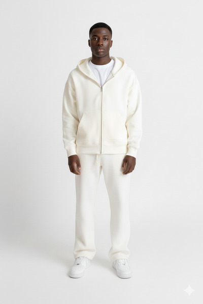 Jack & Noah Set trening bărbați, hanorac cu glugă oversized și pantaloni baggy cu croială largă, bej, 3 fire, periat pe interior