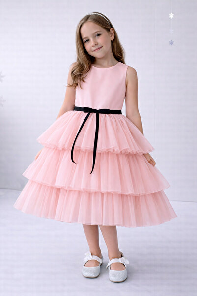 Asel Kids Rochie de designer pentru zi specială, culoare pudra, pentru fetiță
