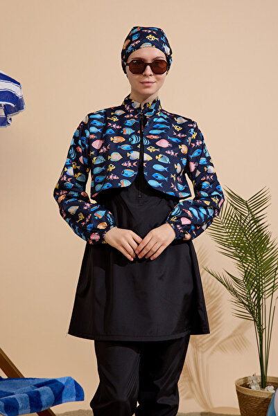 GAVLİA Women's Hijab Swimsuit 3-Piece Set - Half-Covering Zippered..