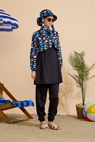 GAVLİA Women's Hijab Swimsuit 5-Piece Set - Half-Covering Zippered..