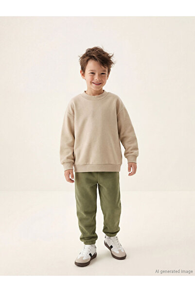 LC Waikiki Khaki Elastic Waist Boys' Fleece Tracksuit Bottoms