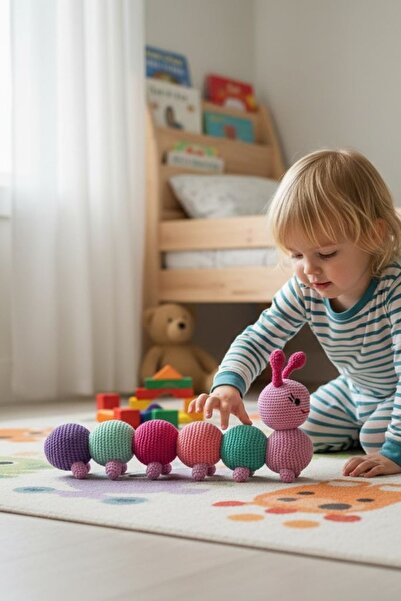 Ellayda Amigurumi Tırtıl - Çocuklar İçin Yumuşak Dokulu Renkli Oyuncak