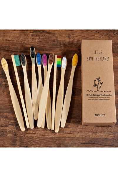 Choice1 مجموعة فرشاة أسنان من 10 قطع ملونة من الخيزران الطبيعي، شعيرات ناعمة،...