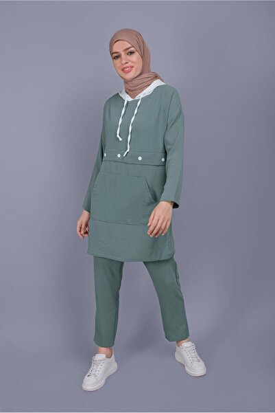 TRENDTESETTÜR Women's Green (Green) Lace-Up K Hooded Pants Suit 9366