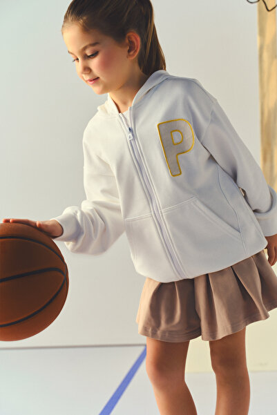 Panço Kız Çocuk Beli Lastikli Pileli Vizon Şort Etek