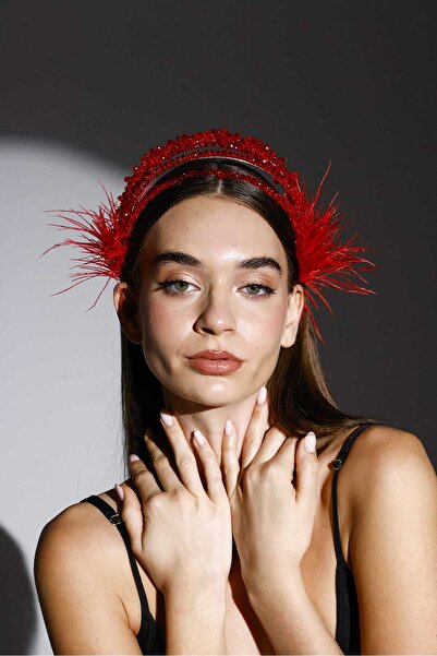 mostbeautifull 3 Sıra Tüy Detay Boncuk Taç