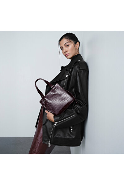Desa Kadın Bordo Kroko Baskılı Rugan Deri El Çantası