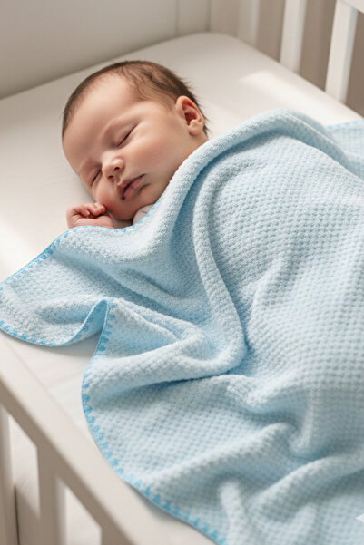 MAHFEL 100% Polar Jacquard Patterned 1St Class Baby & Kids Blanket Blue