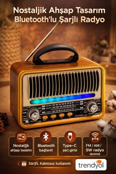 Everton Rt-708 Solar, led Featured Nostajık Bluethoot Radio Music Player
