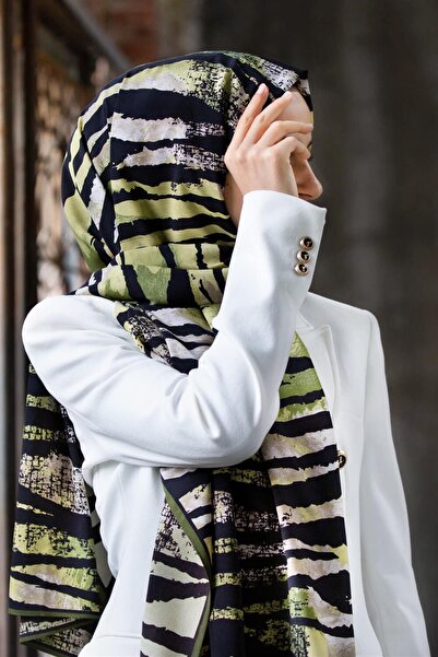 Vissona LÜKS MEDİNE İPEĞİ ZEBRA DESENLİ HAKİ - SİYAH RENKLİ 75X195 KIRIŞMAZ Ş...