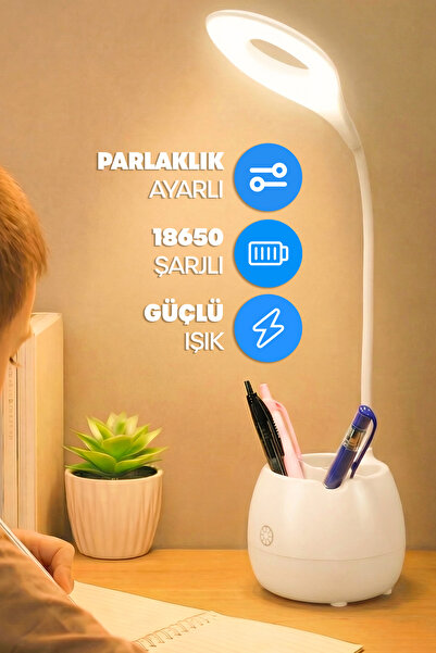 Telvesse Şarjlı Masa Lambası Işık Ayarlanabilir Kalemlik Telefon Stand Ders Ç...