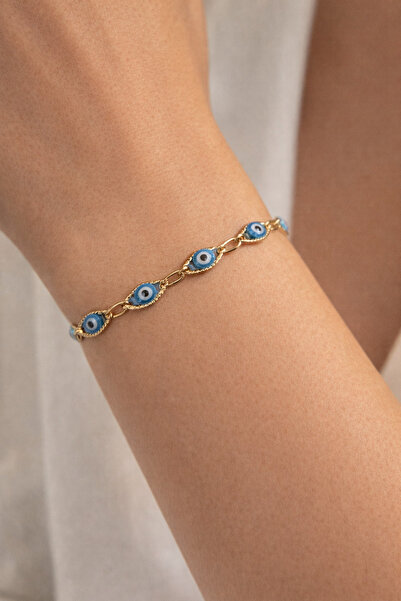 Jenny Daphne سوار ذهبي مع خرزة عين الشر وحجر الزركون وشكل الفيل Jfblk0061
