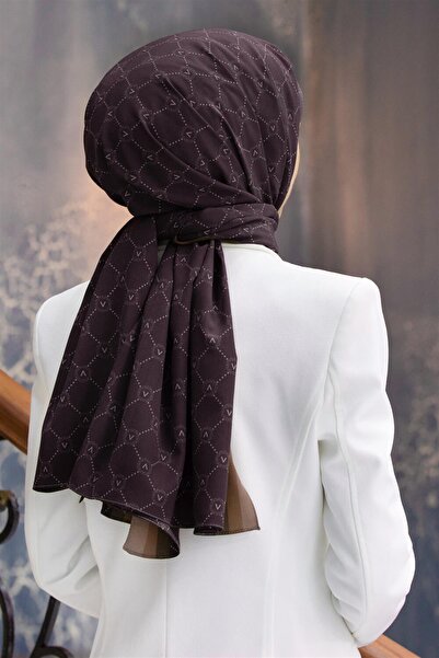 Vissona LÜKS MEDİNE İPEĞİ MONOGRAM DESENLİ KAHVERENGİ - SÜTLÜKAHVE RENKLİ 75X...