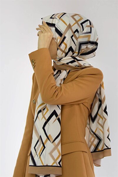 Vissona حرير مدني فاخر منقوش هندسيًا باللون البيج مقاس 75 × 195 شال خالٍ من ا...