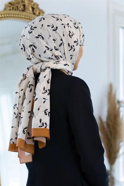 Vissona LÜKS MEDİNE YAPRAK DESENLİ KREM - HARDAL RENKLİ 75X195 KIRIŞMAZ ŞAL M...