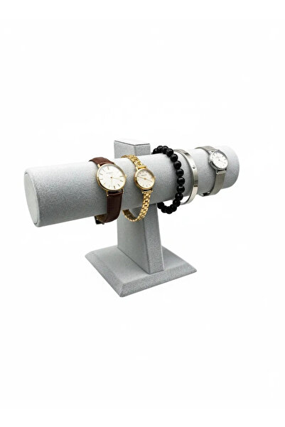 MeGass Dekor ساعة من نسيج الجلد السويدي باللون الرمادي - حامل عرض الإسورة